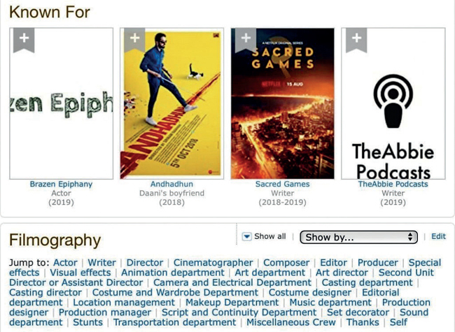 The fake credits on the page (before IMDb removed them)