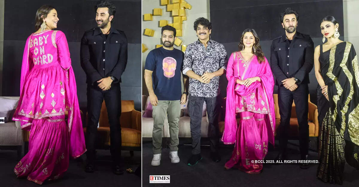 Mom-to-be Alia Bhatt flaunts her pink suit with 'baby on board' special text inscribed on it at 'Brahmastra' pre-release event